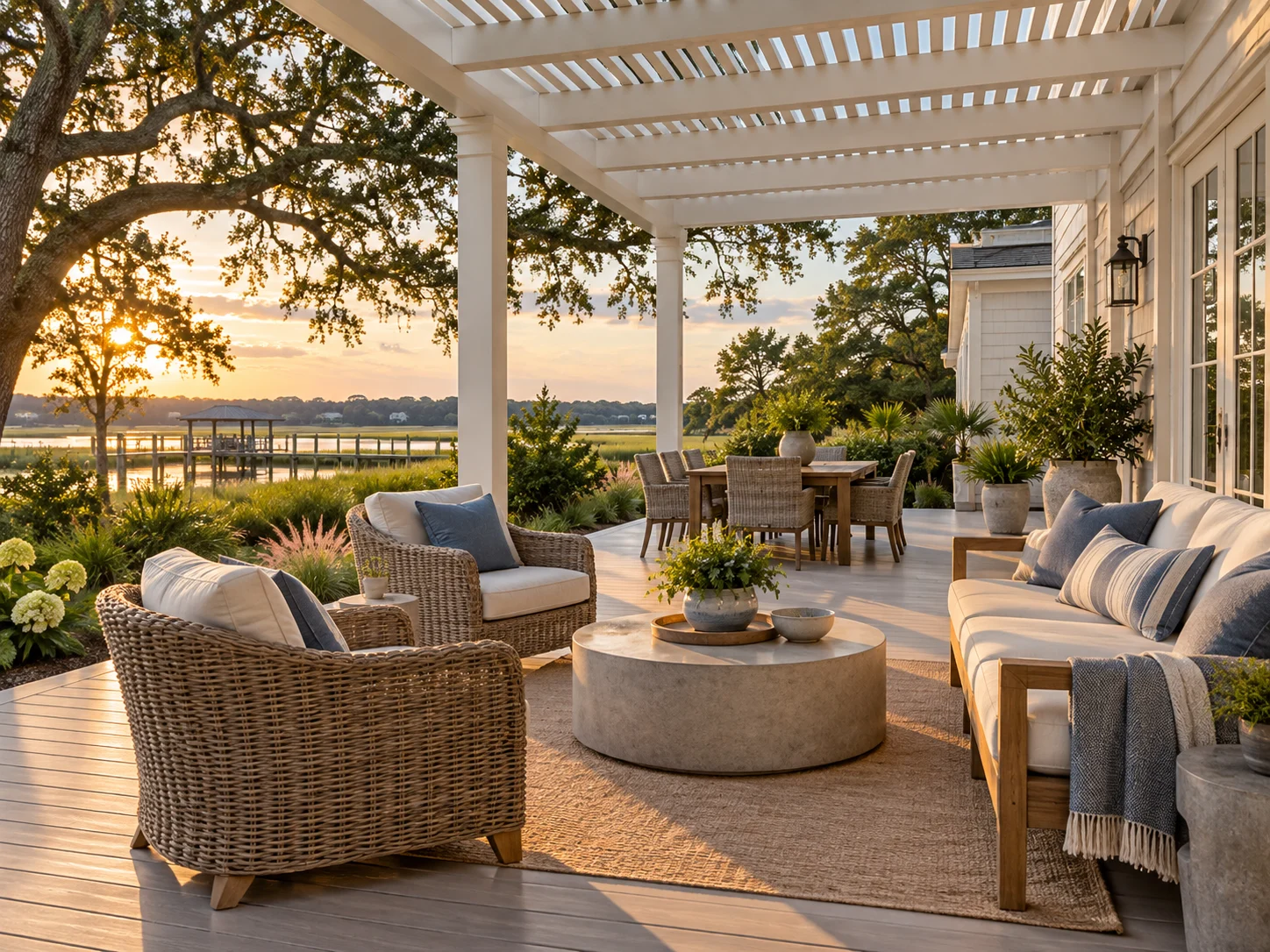 Outdoor living inspiration with comfortable seating under a pergola